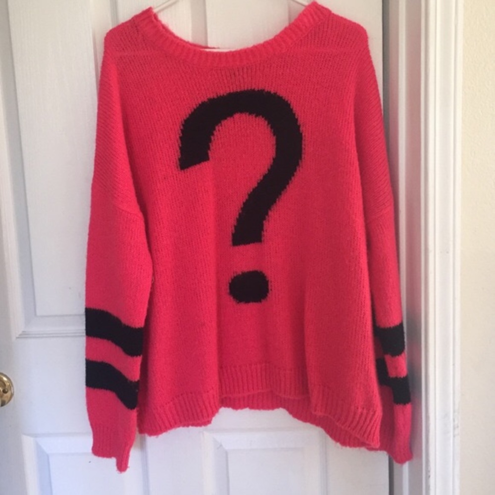 Pink Sweater with a Question Mark